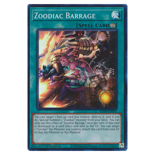 Zoodiac Barrage RA04-EN091-SR card from the Yu-Gi-Oh! set Quarter Century Stampede