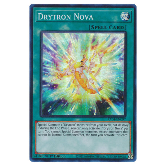 Drytron Nova RA04-EN097-SR card from the Yu-Gi-Oh! set Quarter Century Stampede