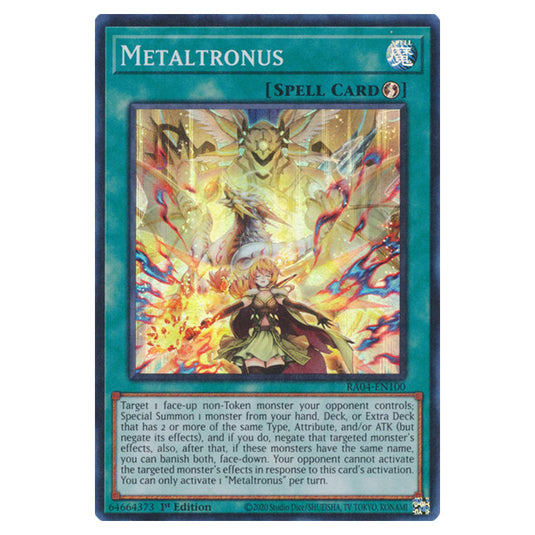 Metaltronus RA04-EN100-SR card from the Yu-Gi-Oh! set Quarter Century Stampede