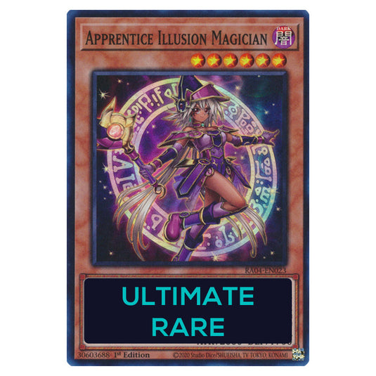 Apprentice Illusion Magician RA04-EN023-UTR card from the Yu-Gi-Oh! set Quarter Century Stampede