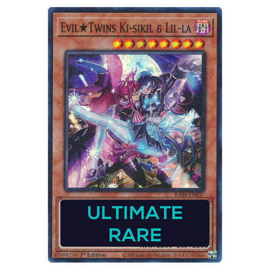 Evil★Twins Ki-sikil & Lil-la RA04-EN037-UTR card from the Yu-Gi-Oh! set Quarter Century Stampede