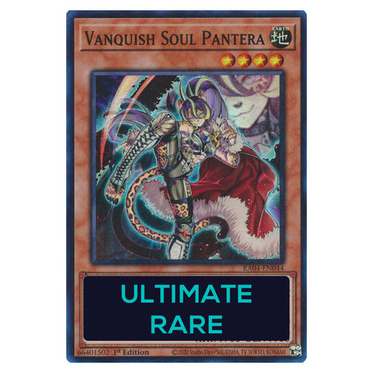 Vanquish Soul Pantera RA04-EN044-UTR card from the Yu-Gi-Oh! set Quarter Century Stampede