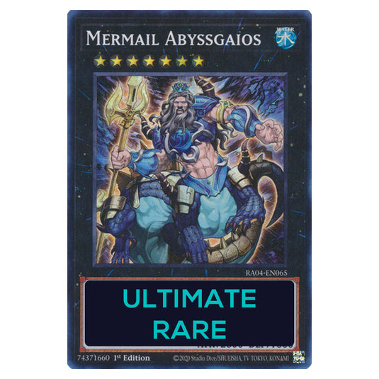 Mermail Abyssgaios RA04-EN065-UTR card from the Yu-Gi-Oh! set Quarter Century Stampede