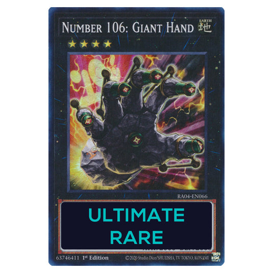 Number 106: Giant Hand RA04-EN066-UTR card from the Yu-Gi-Oh! set Quarter Century Stampede