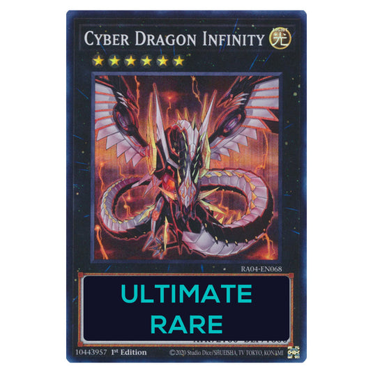Cyber Dragon Infinity RA04-EN068-UTR card from the Yu-Gi-Oh! set Quarter Century Stampede