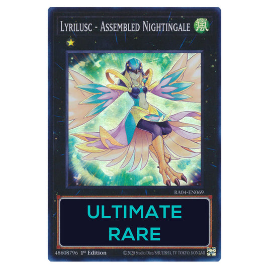 Lyrilusc - Assembled Nightingale RA04-EN069-UTR card from the Yu-Gi-Oh! set Quarter Century Stampede