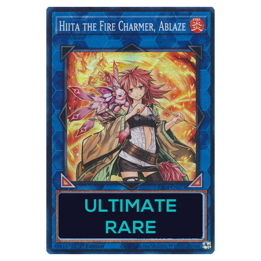 Hiita the Fire Charmer, Ablaze RA04-EN074-UTR card from the Yu-Gi-Oh! set Quarter Century Stampede