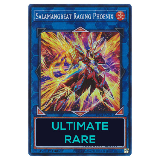 Salamangreat Raging Phoenix RA04-EN083-UTR card from the Yu-Gi-Oh! set Quarter Century Stampede