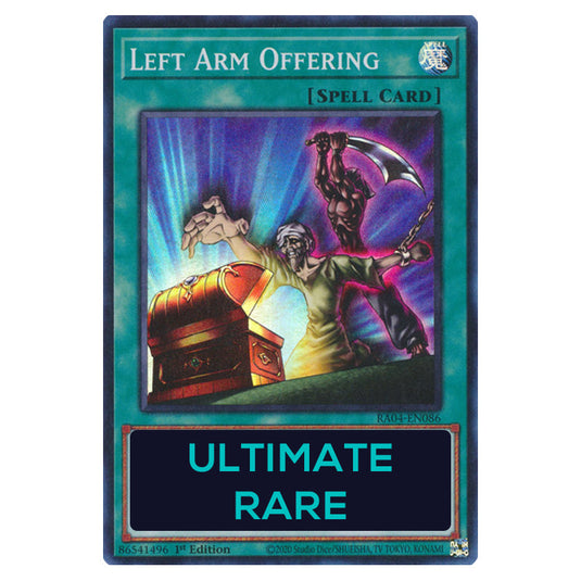 Left Arm Offering RA04-EN086-UTR card from the Yu-Gi-Oh! set Quarter Century Stampede