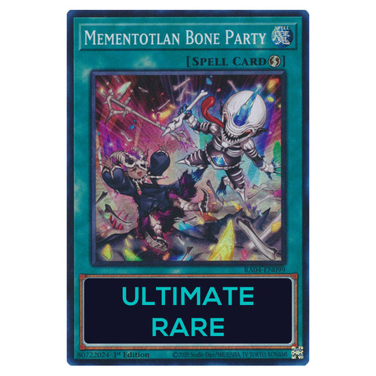 Mementotlan Bone Party RA04-EN099-UTR card from the Yu-Gi-Oh! set Quarter Century Stampede