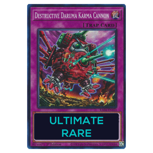 Destructive Daruma Karma Cannon RA04-EN103-UTR card from the Yu-Gi-Oh! set Quarter Century Stampede