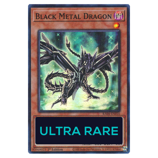 Black Metal Dragon RA04-EN016-UR card from the Yu-Gi-Oh! set Quarter Century Stampede