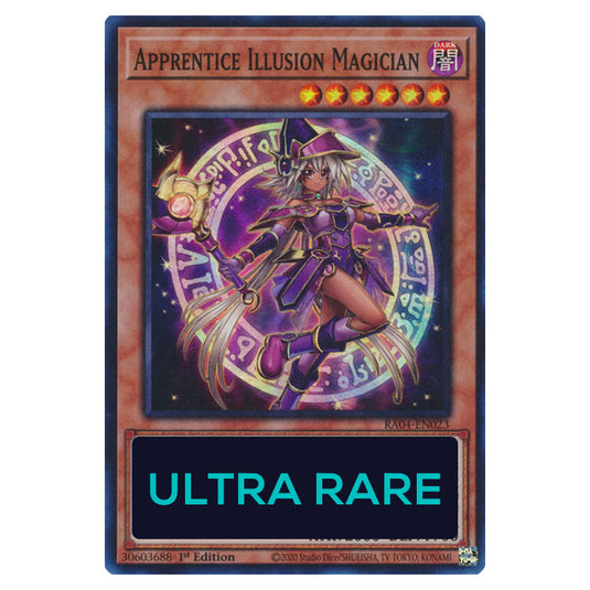 Apprentice Illusion Magician RA04-EN023-UR card from the Yu-Gi-Oh! set Quarter Century Stampede