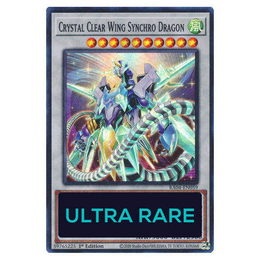 Crystal Clear Wing Synchro Dragon RA04-EN059-UR card from the Yu-Gi-Oh! set Quarter Century Stampede