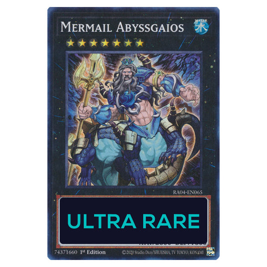 Mermail Abyssgaios RA04-EN065-UR card from the Yu-Gi-Oh! set Quarter Century Stampede