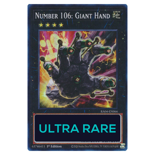 Number 106: Giant Hand RA04-EN066-UR card from the Yu-Gi-Oh! set Quarter Century Stampede