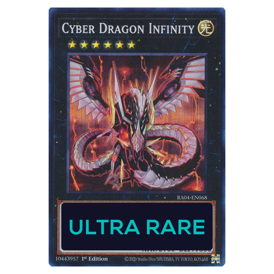 Cyber Dragon Infinity RA04-EN068-UR card from the Yu-Gi-Oh! set Quarter Century Stampede
