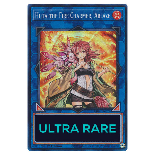 Hiita the Fire Charmer, Ablaze RA04-EN074-UR card from the Yu-Gi-Oh! set Quarter Century Stampede