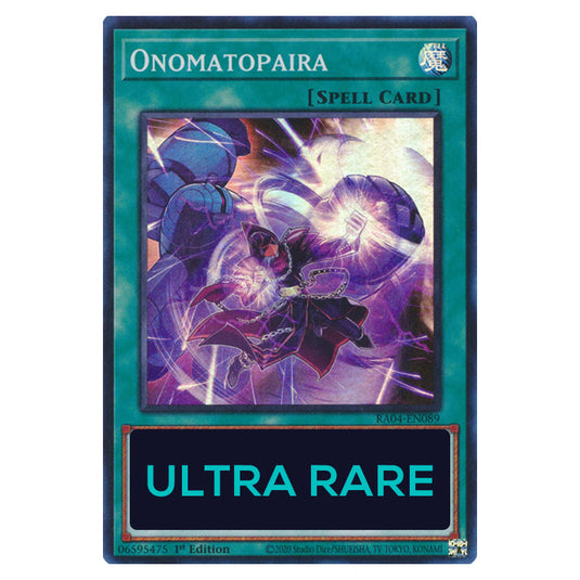 Onomatopaira RA04-EN089-UR card from the Yu-Gi-Oh! set Quarter Century Stampede