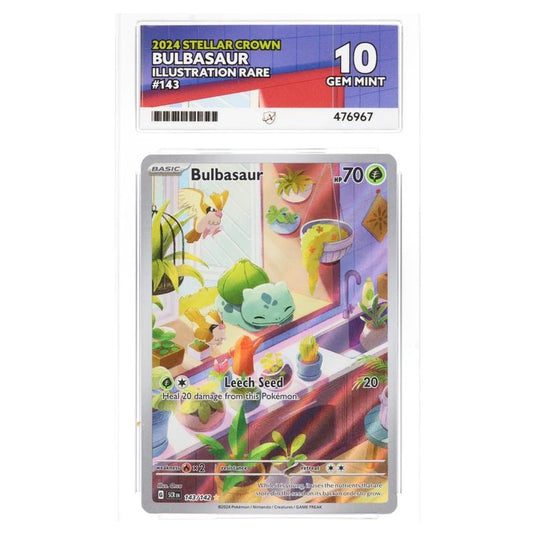 Pokemon - Stellar Crown - Bulbasaur 143/142 + Squirtle 148/142 (ACE Art Label 10 Graded Slabs - Sequential)