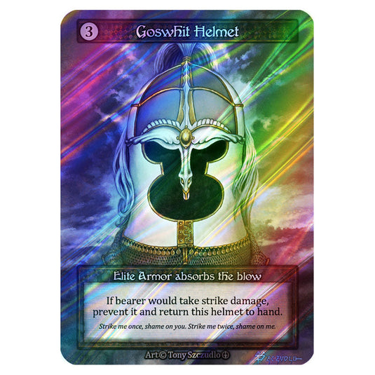 Goswhit Helmet FOIL card from the Sorcery: Contested Realm set Arthurian Legends