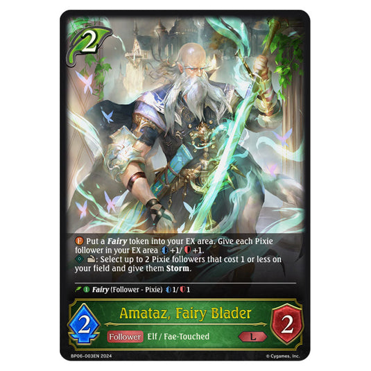 Amataz, Fairy Blader BP06-003EN card from the Shadowverse: Evolve set Paragons of the Colosseum