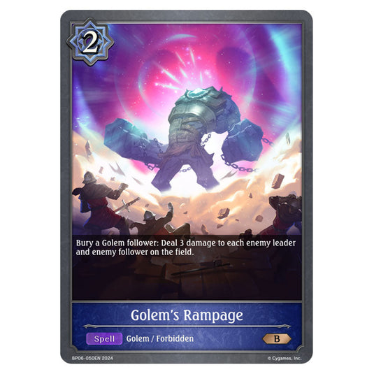 Golem's Rampage BP06-050EN card from the Shadowverse: Evolve set Paragons of the Colosseum