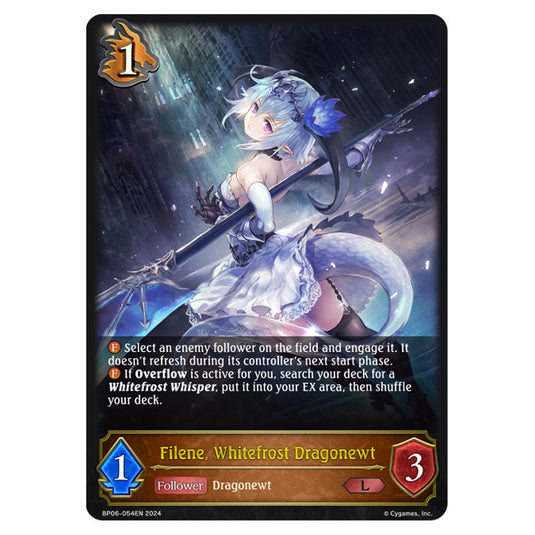 Filene, Whitefrost Dragonewt BP06-054EN card from the Shadowverse: Evolve set Paragons of the Colosseum