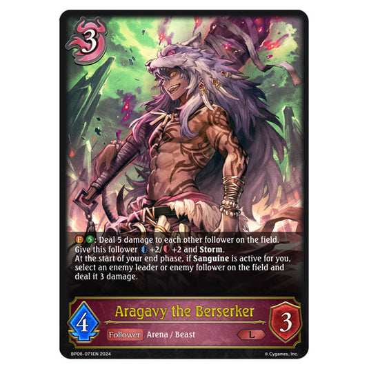 Aragavy the Berserker BP06-071EN card from the Shadowverse: Evolve set Paragons of the Colosseum