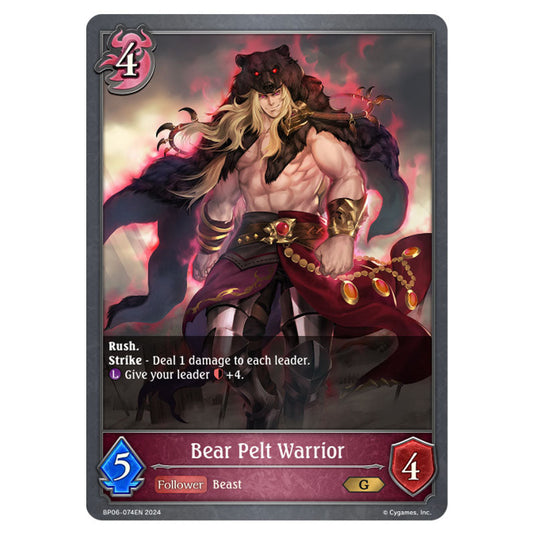 Bear Pelt Warrior BP06-074EN card from the Shadowverse: Evolve set Paragons of the Colosseum