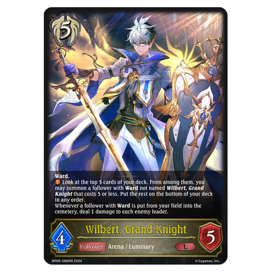 Wilbert, Grand Knight BP06-086EN card from the Shadowverse: Evolve set Paragons of the Colosseum