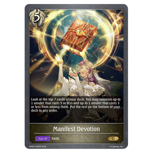 Manifest Devotion BP06-092EN card from the Shadowverse: Evolve set Paragons of the Colosseum