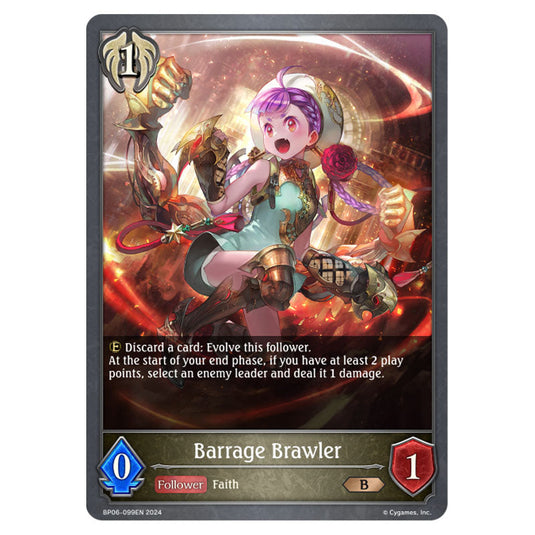 Barrage Brawler BP06-099EN card from the Shadowverse: Evolve set Paragons of the Colosseum