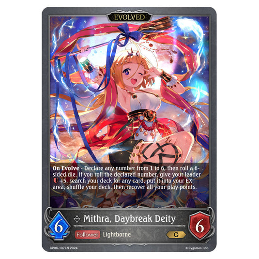 Mithra, Daybreak Deity BP06-107EN card from the Shadowverse: Evolve set Paragons of the Colosseum