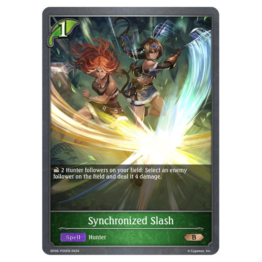 Synchronized Slash BP06-P05EN card from the Shadowverse: Evolve set Paragons of the Colosseum