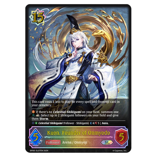 Kuon, Founder of Onmyodo BP06-SL07EN card from the Shadowverse: Evolve set Paragons of the Colosseum