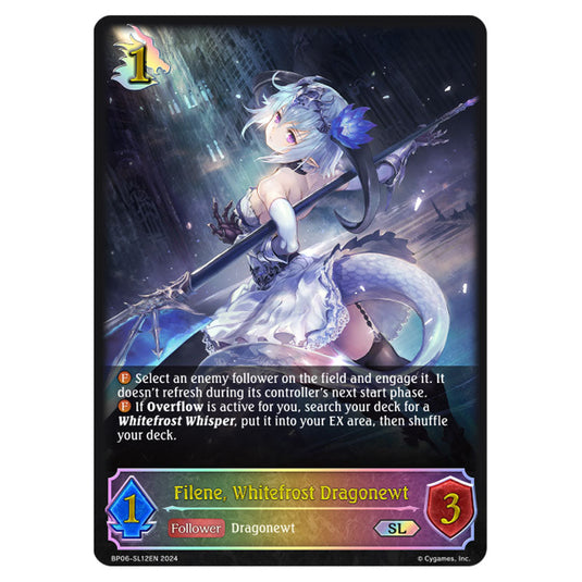 Filene, Whitefrost Dragonewt BP06-SL12EN card from the Shadowverse: Evolve set Paragons of the Colosseum