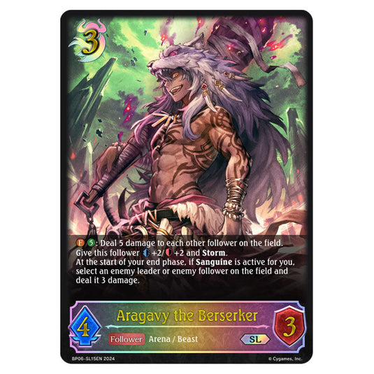 Aragavy the Berserker BP06-SL15EN card from the Shadowverse: Evolve set Paragons of the Colosseum