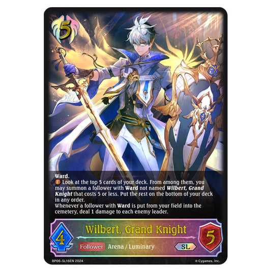 Wilbert, Grand Knight BP06-SL16EN card from the Shadowverse: Evolve set Paragons of the Colosseum