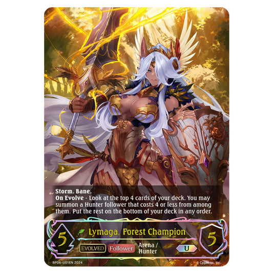 Lymaga, Forest Champion BP06-U01EN card from the Shadowverse: Evolve set Paragons of the Colosseum