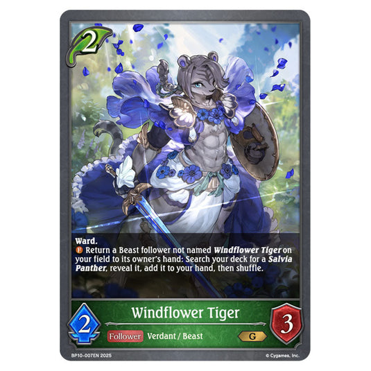 Windflower Tiger BP10-007EN card from the Shadowverse: Evolve set Gods of the Arcana