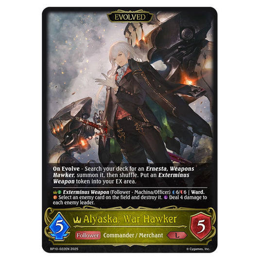 Alyaska, War Hawker BP10-022EN card from the Shadowverse: Evolve set Gods of the Arcana