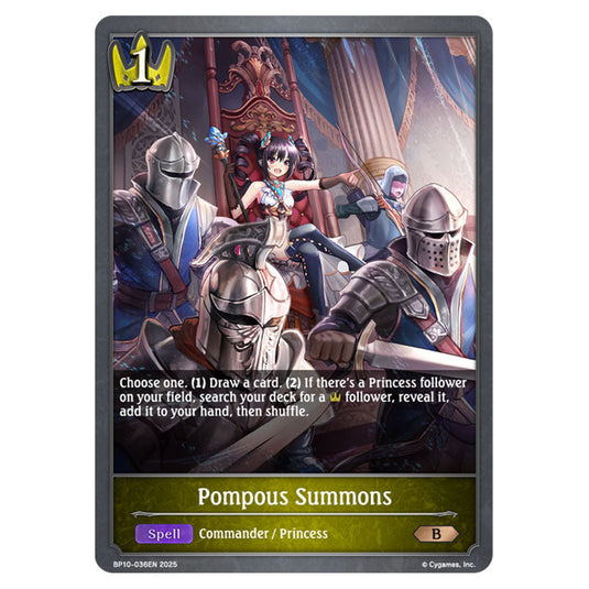 Pompous Summons BP10-036EN card from the Shadowverse: Evolve set Gods of the Arcana