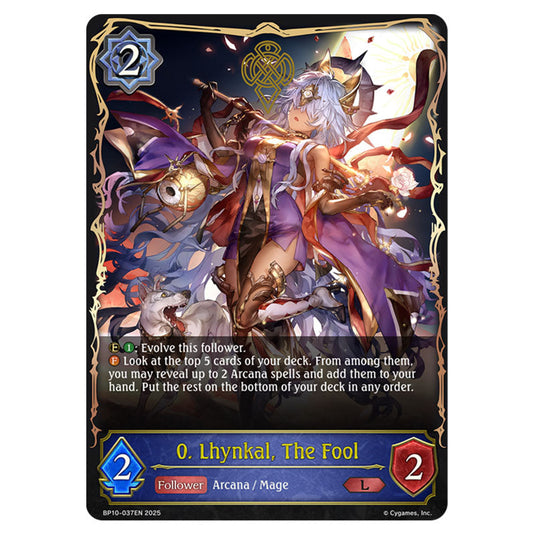 0. Lhynkal, The Fool BP10-037EN card from the Shadowverse: Evolve set Gods of the Arcana