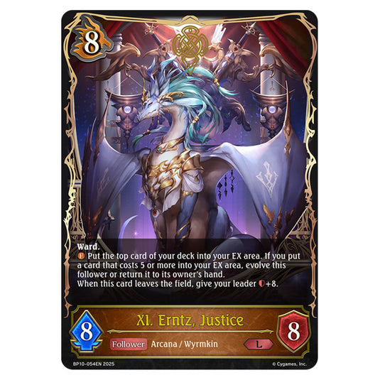 XI. Erntz, Justice BP10-054EN card from the Shadowverse: Evolve set Gods of the Arcana