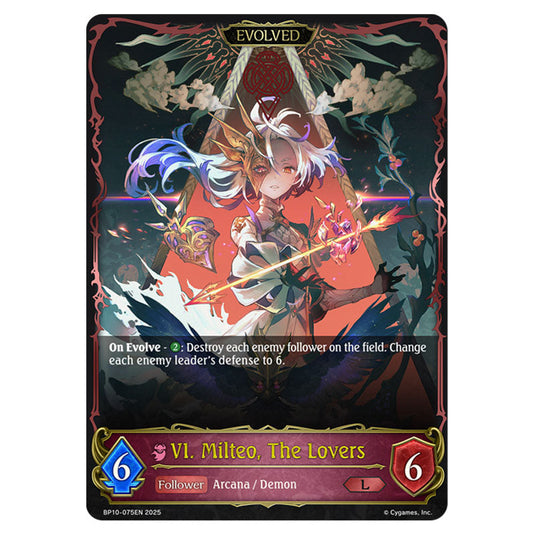 VI. Milteo, The Lovers BP10-075EN card from the Shadowverse: Evolve set Gods of the Arcana