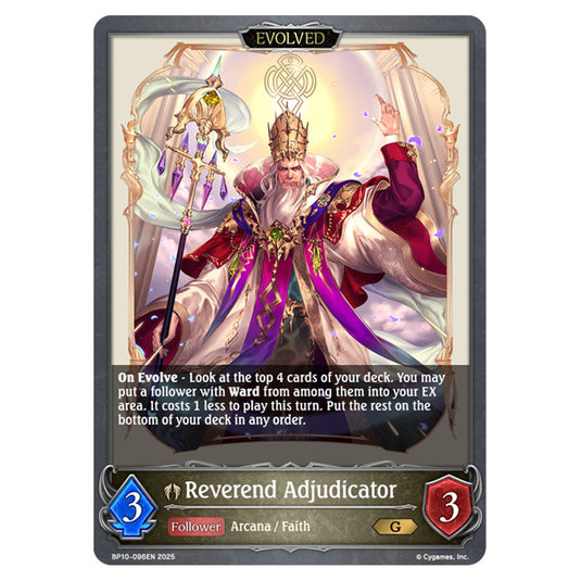 Reverend Adjudicator BP10-096EN card from the Shadowverse: Evolve set Gods of the Arcana