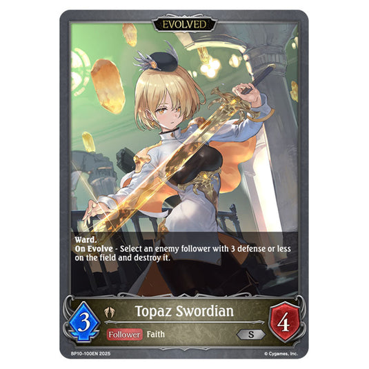 Topaz Swordian BP10-100EN card from the Shadowverse: Evolve set Gods of the Arcana