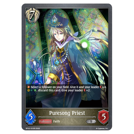 Puresong Priest BP10-101EN card from the Shadowverse: Evolve set Gods of the Arcana
