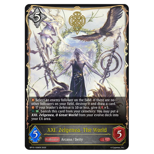 XXI. Zelgenea, The World BP10-109EN card from the Shadowverse: Evolve set Gods of the Arcana